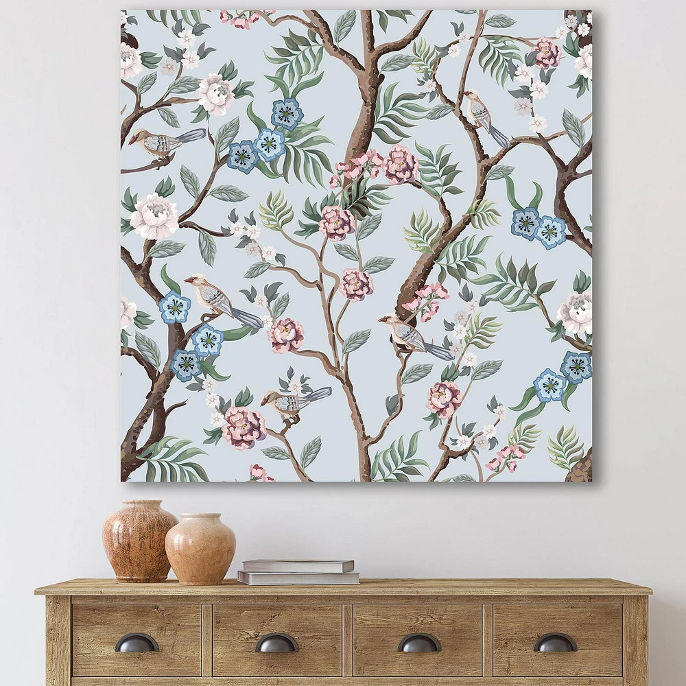 Designart Chinoiserie With Birds and Peonies X Canvas Wall Art