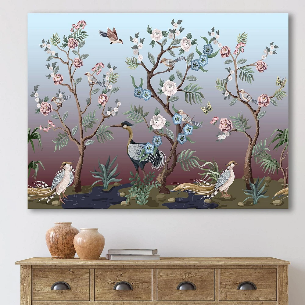 Designart Chinoiserie With Birds and Peonies XI Canvas Wall Art