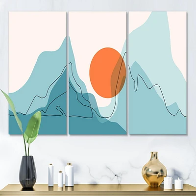 Designart Red Moon Over Abstract Blue Mountains I Canvas Wall Art