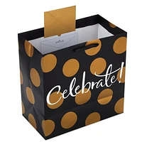 Hallmark 15" Grand Gift Bag (Celebrate Gold Dots on Black) for Birthdays, Bridal Showers, Engagement or Any Occasion