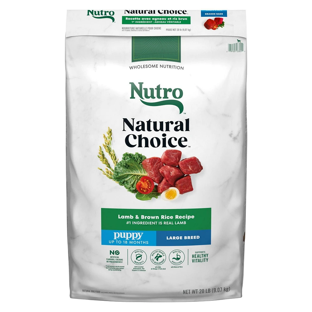 Nourriture sèche pour chiots Nutro Natural Choice Recette avec agneau et riz brun 9,07 - 13,61kg