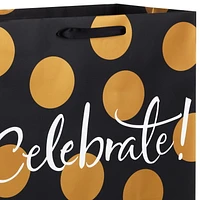 Hallmark 15" Grand Gift Bag (Celebrate Gold Dots on Black) for Birthdays, Bridal Showers, Engagement or Any Occasion