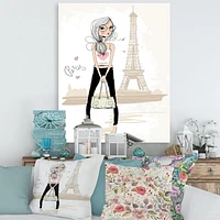 Designart Cute Girl By The Tour Eiffel In Paris Canvas Wall Art