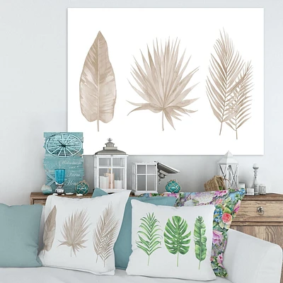 Designart Tropical Beiges Leaves Canvas Wall Art