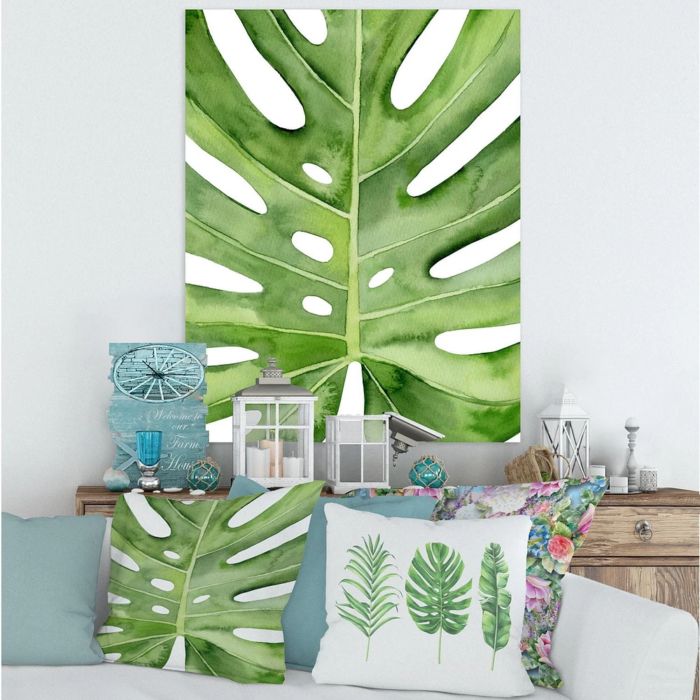 Designart Green Monstera Leaf Tropical Palm Botanical Detail Canvas Wall Art