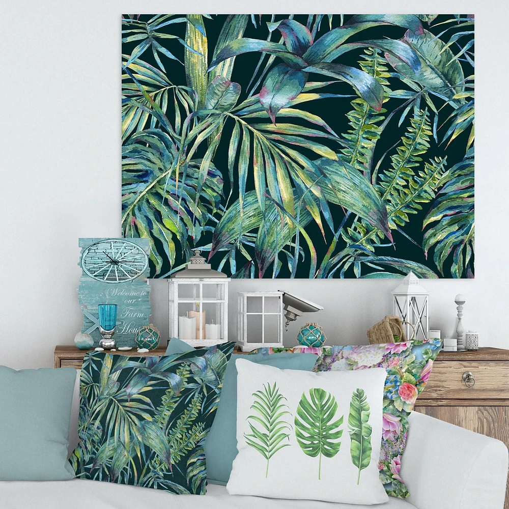 Designart Natural Leaves Exotic On Dark I Canvas Wall Art