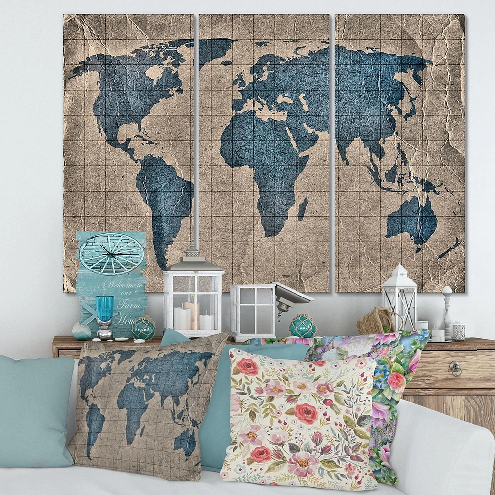 Designart Ancient Map of The World I Canvas Wall Art