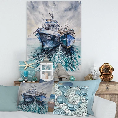 Designart Two Fishing Boats Before A Storm Anchored Canvas Wall Art