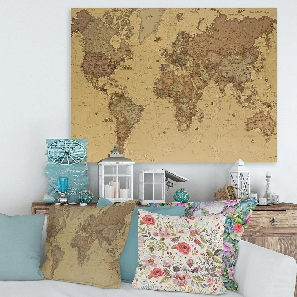 Designart Ancient Map of The World III Canvas Wall Art