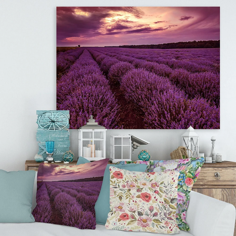 Designart Sunrise & Dramatic Clouds Over Lavender Field III Canvas Wall Art