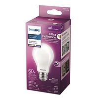 Philips LED Ultra Definition 60W A19 Bright White Glass Frosted, PHL LED 60W A19 BW