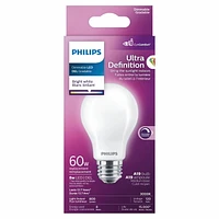 Philips LED Ultra Definition 60W A19 Bright White Glass Frosted, PHL LED 60W A19 BW