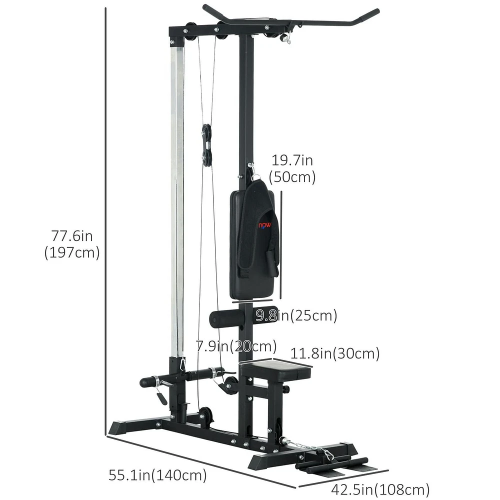 Soozier Lat Pull Down Machine Cable Station with Flip-Up Footplate, Black