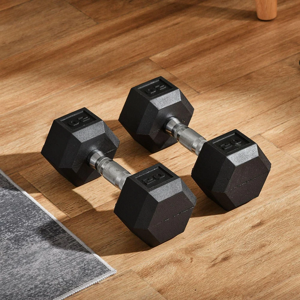 Soozier 40lbs Rubber Dumbbells Weight Set for Body Fitness Training