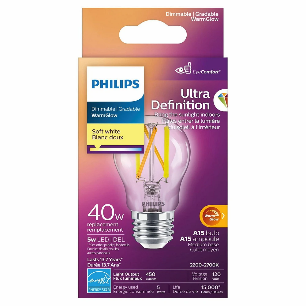 Philips LED Ultra Definition 40W A15 Soft White Glass Clear, PHL LED 40W MED A15