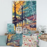 Designart Landscape With River In Autumn Forest Sunset Canvas Wall Art