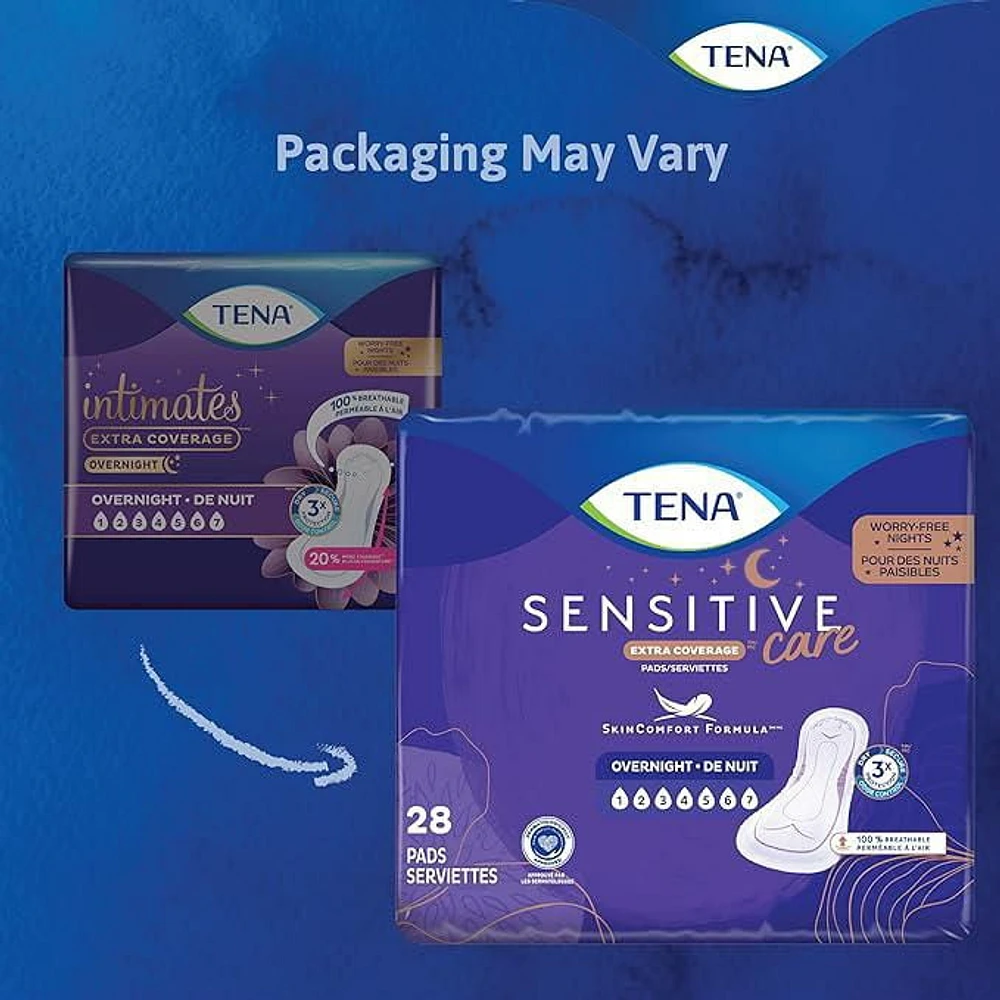 TENA Sensitive Care Extra Coverage Overnight Pad 90ct.