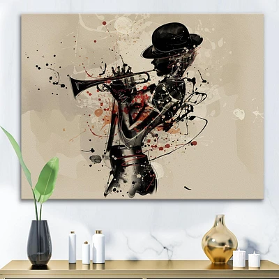 Designart Woman Playing Jazz Trumpet Canvas Wall Art