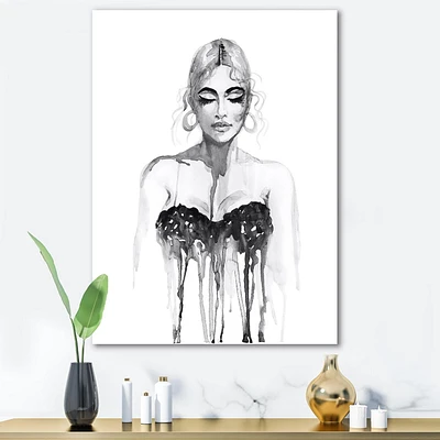 Designart Portrait monochrome de femme portant une robe de soirée Art mural sur toile