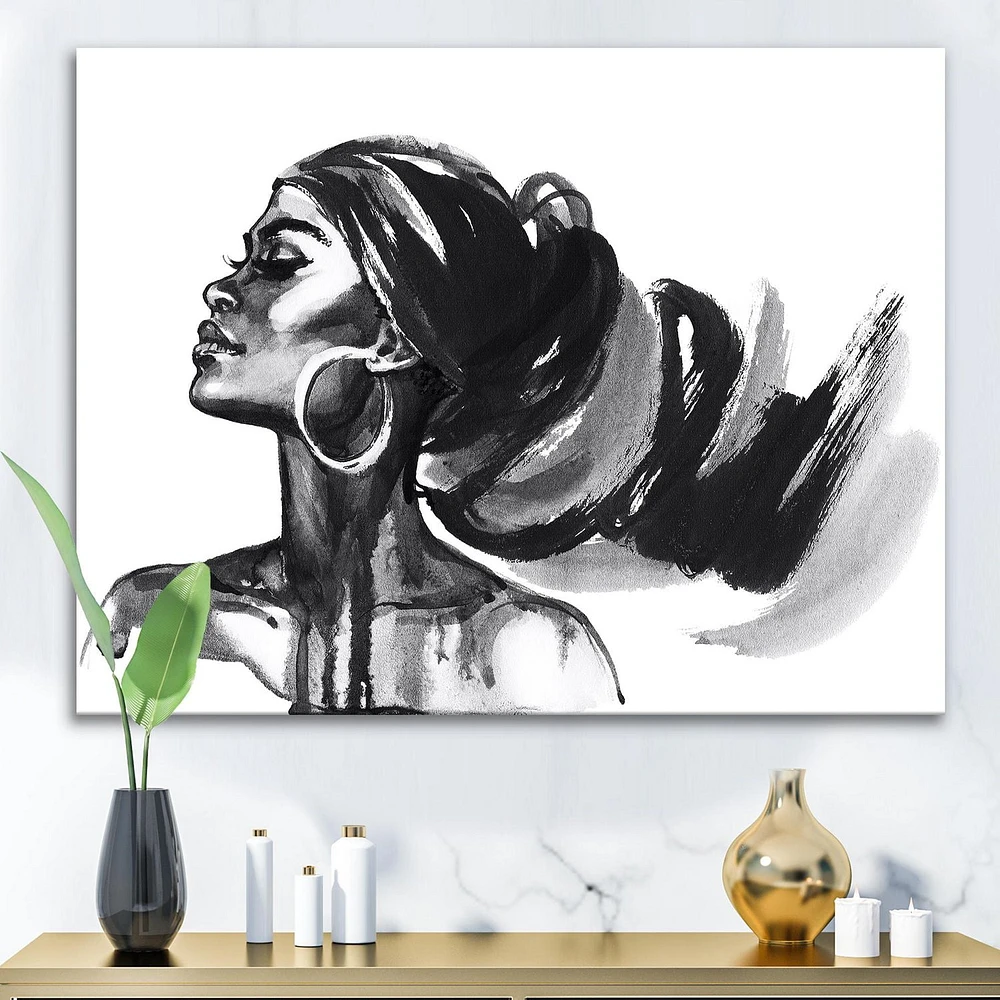 Designart Monochrome Portrait of African American Woman IV Canvas Wall Art