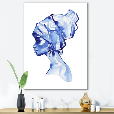 Designart Blue Fashion Portrait of Afro American Woman Canvas Wall Art