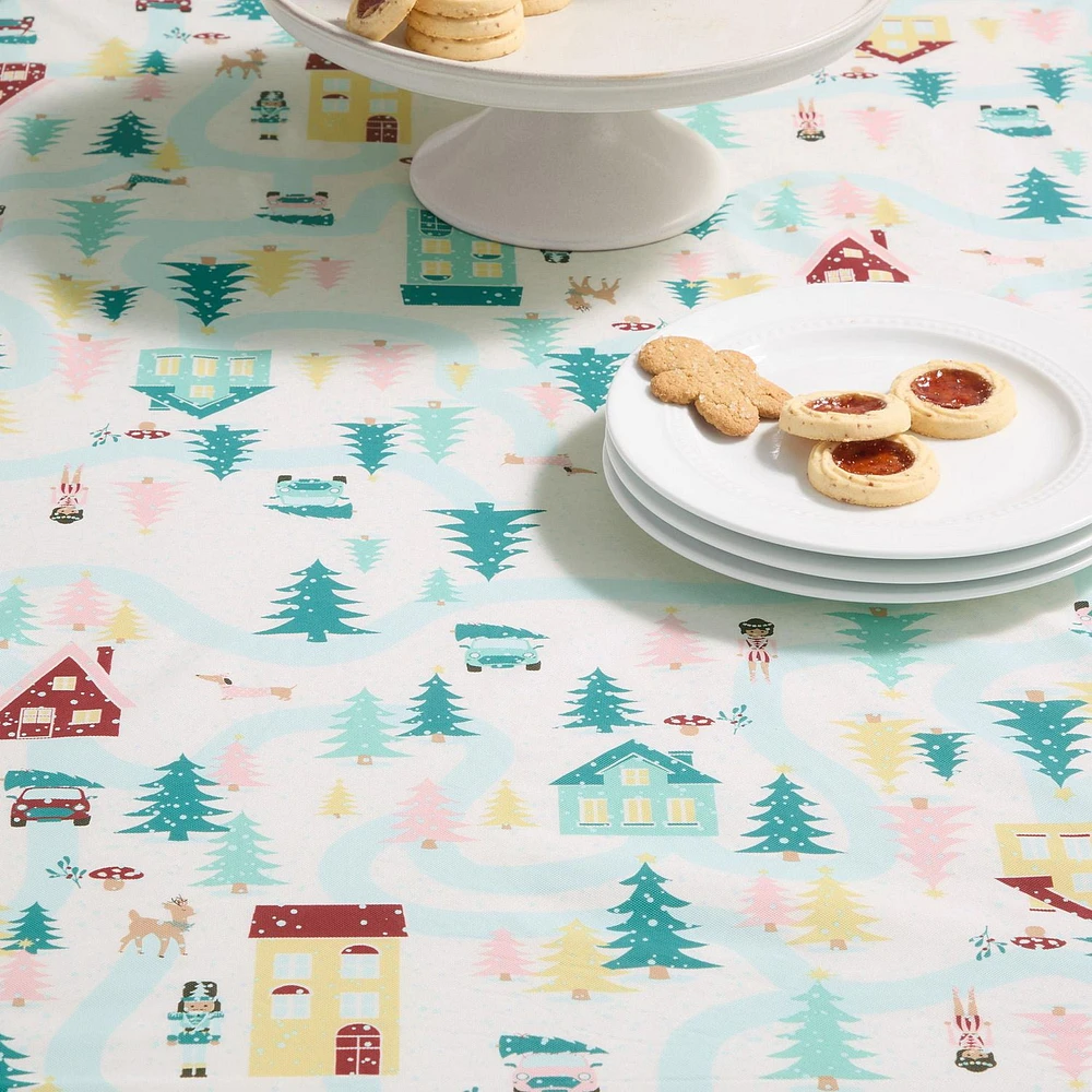 Holiday Time Winter Village PEVA Tablecloth, 60"x84", Wipe clean