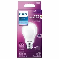 Philips UltraDefinition LED A19 E26 60W Equivalent Energy Saving Light Bulb, Dimmable Daylight (5000K), PHILIPS LED 60W A19 DL