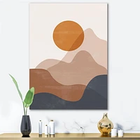 Designart Abstract Red Moon In Earth Toned Mountains II Canvas Wall Art