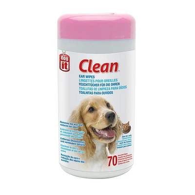 Lingettes non parfumées Clean Dogit pour oreilles, paquet de 70