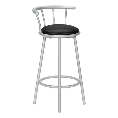 Monarch Specialties Bar Stool, Set Of 2, Swivel, Bar Height, Grey Metal, Black Leather Look, Contemporary, Modern