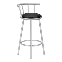 Monarch Specialties Bar Stool, Set Of 2, Swivel, Bar Height, Grey Metal, Black Leather Look, Contemporary, Modern