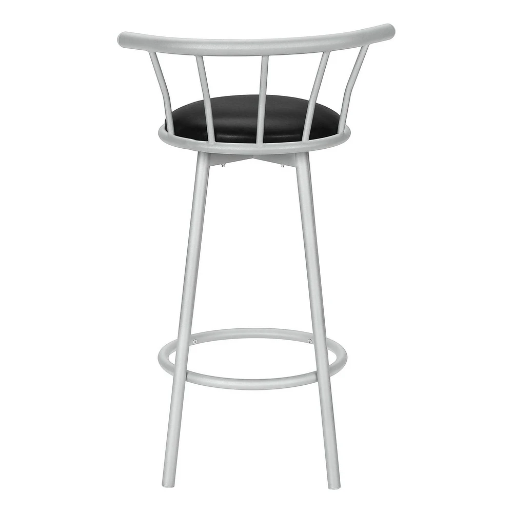 Monarch Specialties Bar Stool, Set Of 2, Swivel, Bar Height, Grey Metal, Black Leather Look, Contemporary, Modern