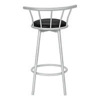 Monarch Specialties Bar Stool, Set Of 2, Swivel, Bar Height, Grey Metal, Black Leather Look, Contemporary, Modern