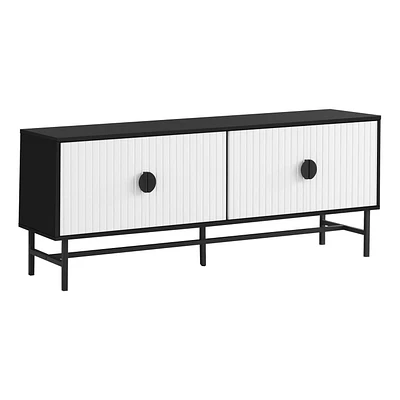 Monarch Specialties Tv Stand, 60 Inch, Console, Media Entertainment Center, Storage Cabinet, Living Room, Bedroom, Black And White Laminate, Black Metal, Contemporary, Modern