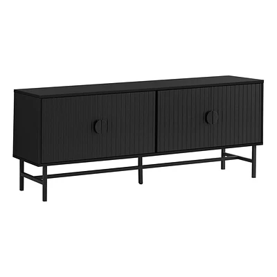 Monarch Specialties Tv Stand, 60 Inch, Console, Media Entertainment Center, Storage Cabinet, Living Room, Bedroom, Black Laminate, Black Metal, Contemporary, Modern