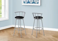 Monarch Specialties Bar Stool, Set Of 2, Swivel, Bar Height, Grey Metal, Black Leather Look, Contemporary, Modern