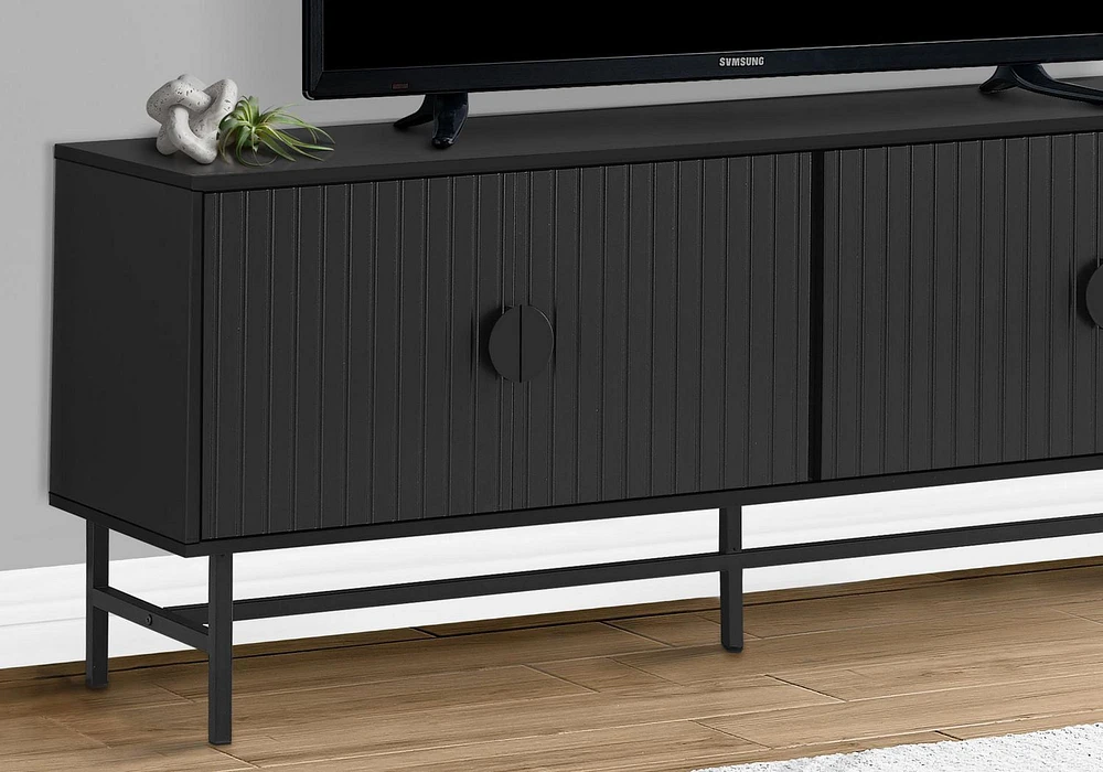 Monarch Specialties Tv Stand, 60 Inch, Console, Media Entertainment Center, Storage Cabinet, Living Room, Bedroom, Black Laminate, Black Metal, Contemporary, Modern