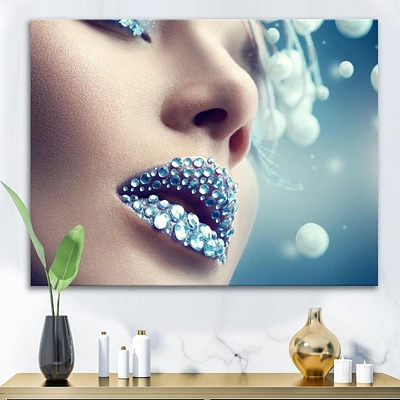 Designart Close-Up Of Gems On Woman Lips Canvas Wall Art