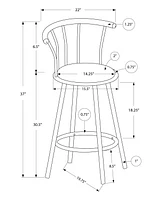 Monarch Specialties Bar Stool, Set Of 2, Swivel, Bar Height, Grey Metal, Black Leather Look, Contemporary, Modern