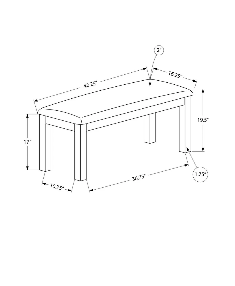 Monarch Specialties Bench, 42" Rectangular, Wood, Upholstered, Dining Room, Kitchen, Entryway, Brown, Transitional