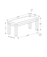 Monarch Specialties Bench, 42" Rectangular, Wood, Upholstered, Dining Room, Kitchen, Entryway, Brown, Transitional