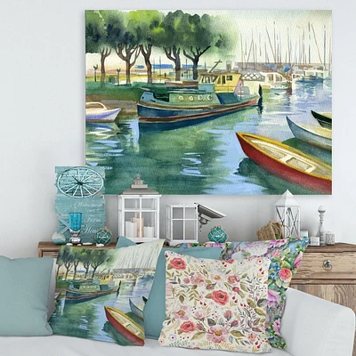 Designart Boats In Green Spring Canvas Wall Art