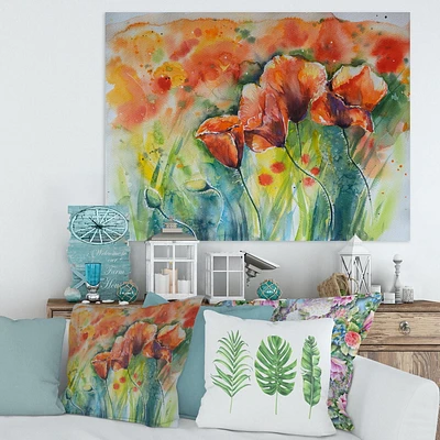 Designart Red Blossoming Poppies V Canvas Wall Art