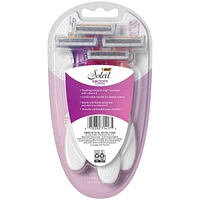 Rasoir jetable pour femmes BIC Soleil Smooth Scented, 3 lames avec une bande hydratante pour un rasage délicat, assortiment, ensemble de 4 pièces de rasoirs. Paquet de 4