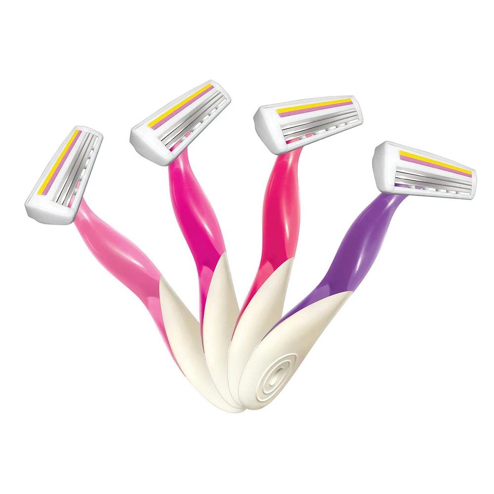 Rasoir jetable pour femmes BIC Soleil Smooth Scented, 3 lames avec une bande hydratante pour un rasage délicat, assortiment, ensemble de 4 pièces de rasoirs. Paquet de 4