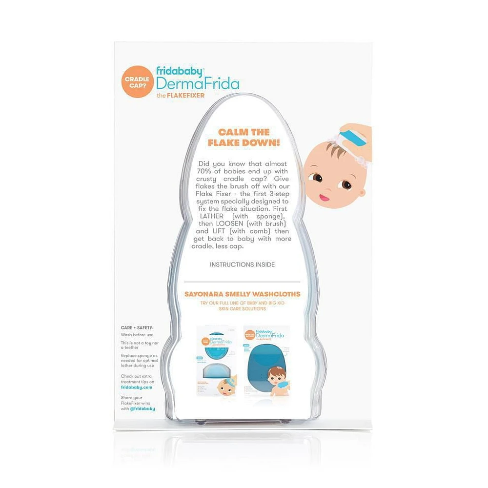 Frida Baby - DermaFrida the Flakefixer - 3-Step Cradle Cap System, Baby Sponge, Brush, Comb & Storage Stand