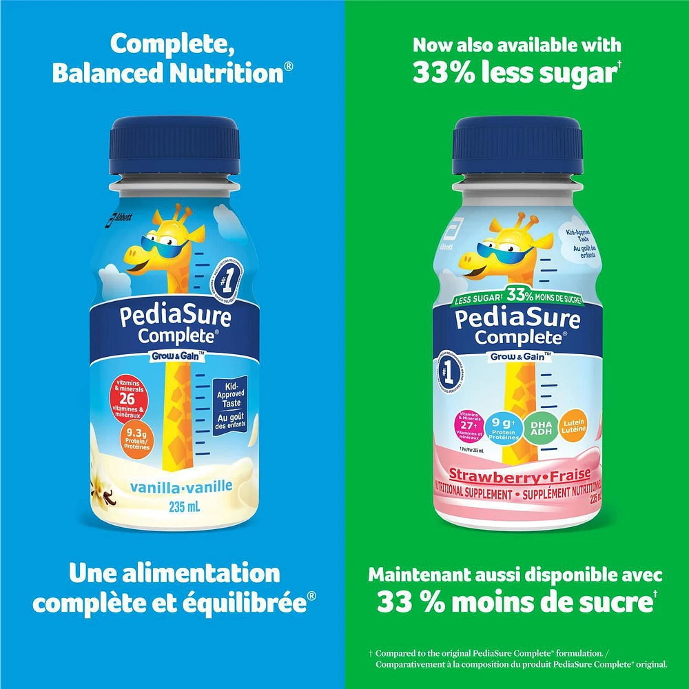 PediaSure Complete® Reduced Sugar, Nutritional Supplement, 4 x 235 mL, Strawberry, 4 x 235 mL