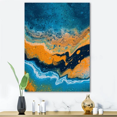 Designart Abstract Marble Composition In Blue and Orange IV Canvas Wall Art