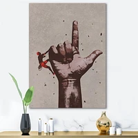 Designart Finger Pointing Up Sign With Climber Canvas Wall Art