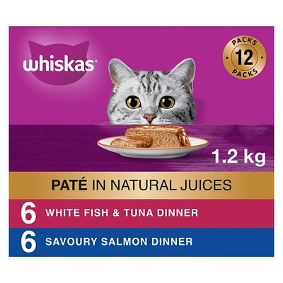 Whiskas Seafood Selections Whitefish & Tuna, Savoury Salmon Paté Variety Pack Adult Wet Cat Food